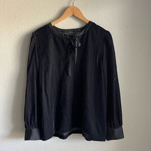 Ann Taylor Velvet Tie Neck Top in Black